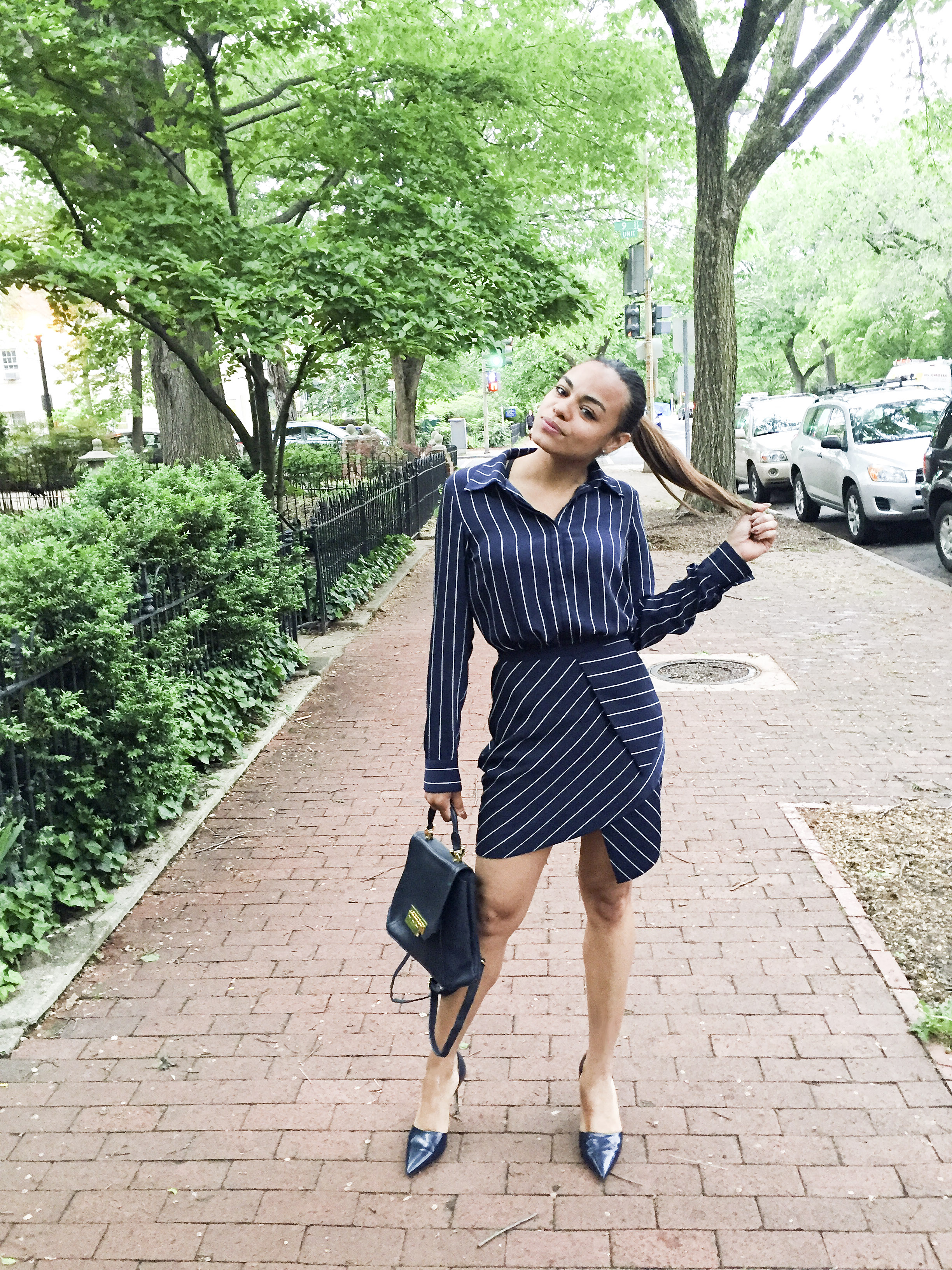 wearing: Stylestalker dress, J.Crew shoes, Zac Zac Posen backpack.&nbsp;