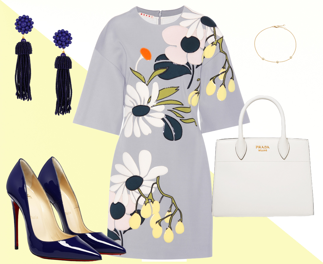 Dress: Marni, Shoes: Christian Louboutin, Bag: Prada, Earrings: Lisi Lerch, Bracelet: Winterson